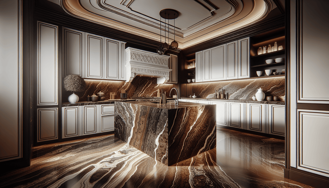 Elegant Dark Brown Granite for White Cabinet Transformations - Z Boutique by Marble Couture