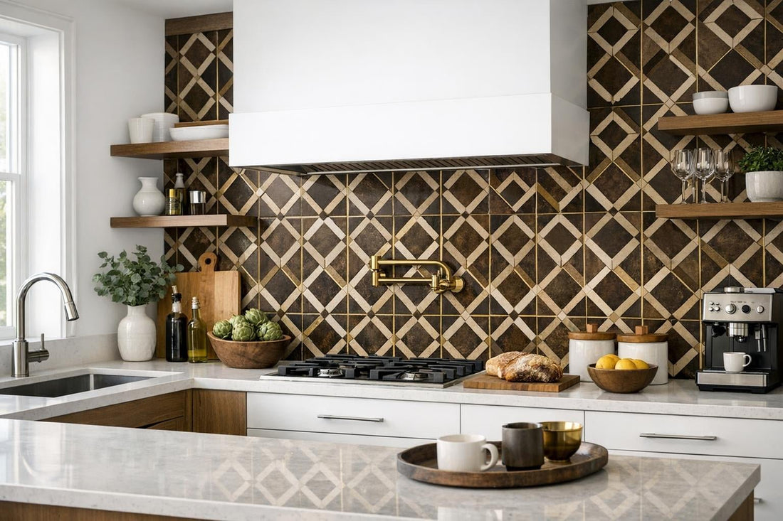 Elegant Design: Callen Coffee Brown Geometric Tile Guide - Zicana Boutique