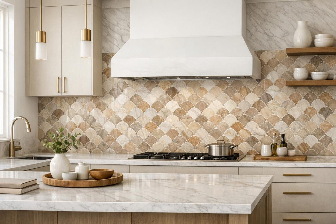 Elegant Designs: Tonal Scallop Marble Mosaic by Zicana - Zicana Boutique