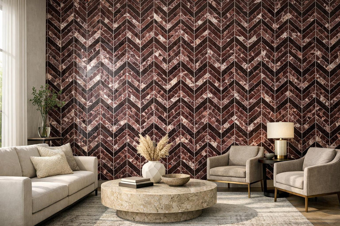 Elegant Designs with Azulejo Maroon Chevron Marble Mosaics - Zicana Boutique