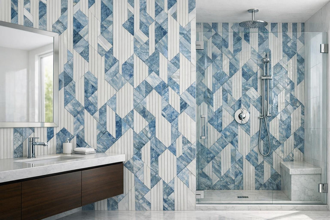 Elegant Designs with Linear Groove Thassos & Blue Celest Marble - Zicana Boutique