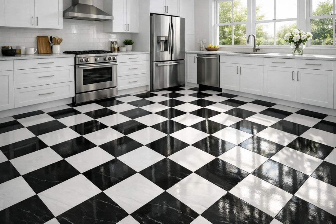 Elegant Floor Tiles: Black and White Design Mastery - Zicana Boutique