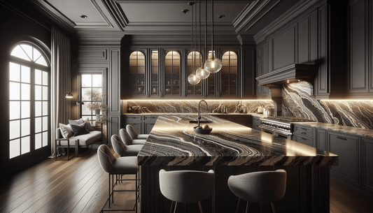 Elegant Granite Countertops Enhancing Dark Cabinet Aesthetics - Z Boutique by Marble Couture