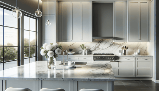 Elegant Gray Quartz Countertops for Stunning White Cabinet Designs - Z Boutique by Marble Couture