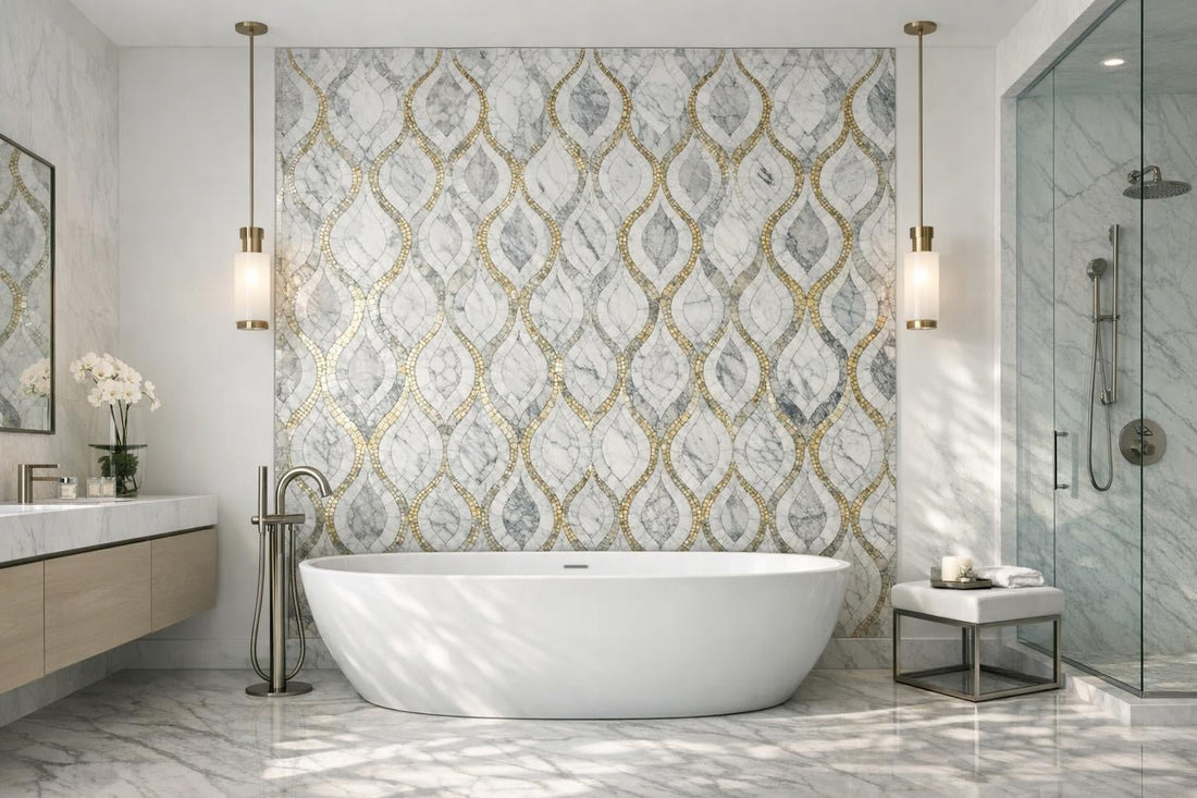 Elegant Rivera Droppe Arabesque Marble Mosaic by Zicana - Zicana Boutique