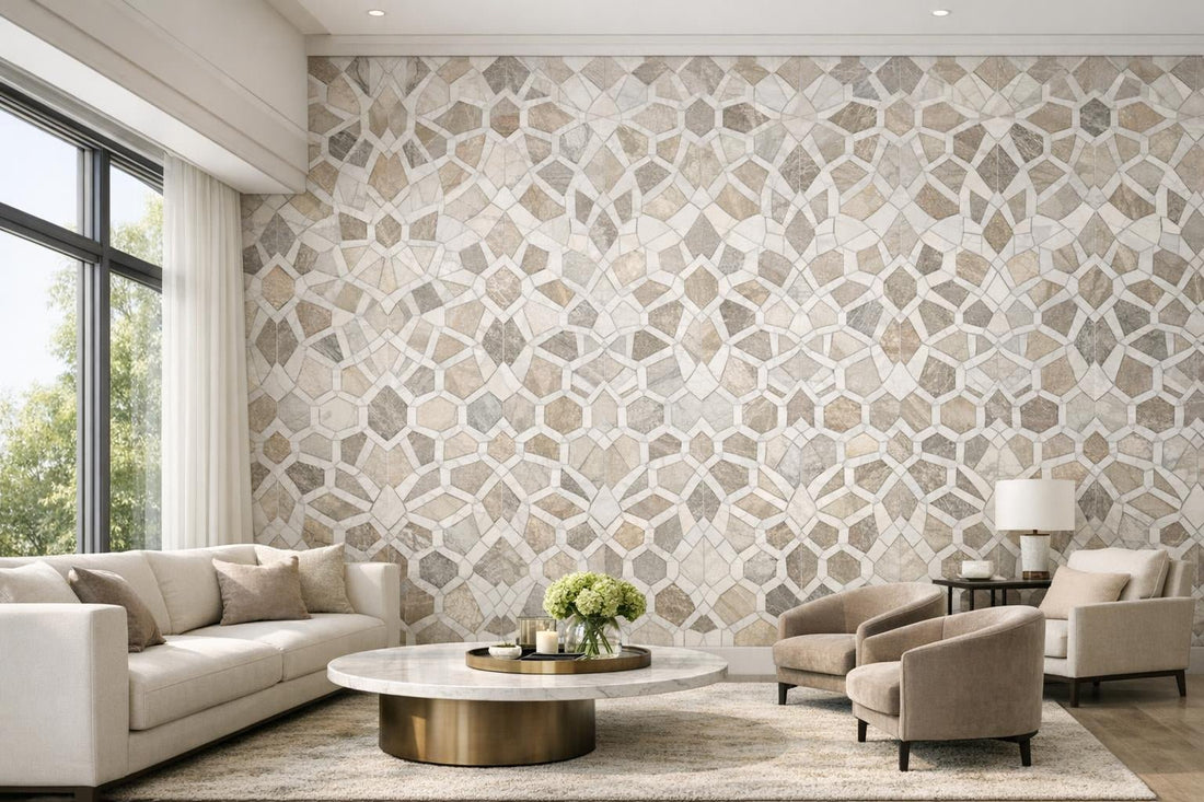 Elegant Spaces: Decova Danaka Breccia Geometric Marble Mosaic - Zicana Boutique