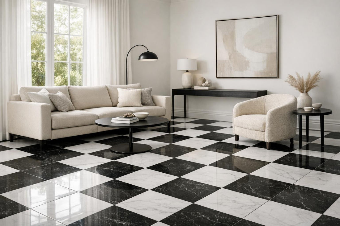 Elegant White and Black Floor Tiles for Sophisticated Spaces - Zicana Boutique