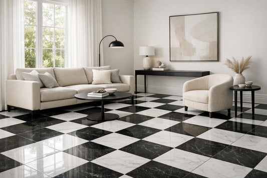 Elegant White and Black Floor Tiles for Sophisticated Spaces - Zicana Boutique