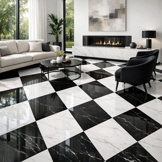 Elegant White and Black Floor Tiles for Stylish Spaces - Zicana Boutique