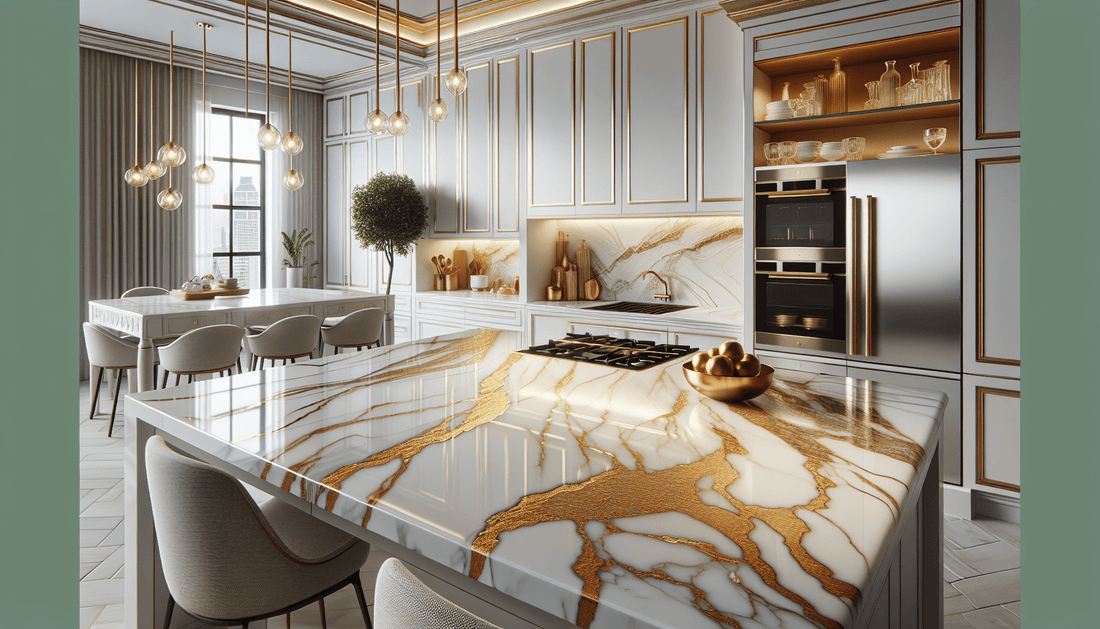 Elegant White and Gold Quartz Countertops for Luxurious Spaces - Z Boutique by Marble Couture