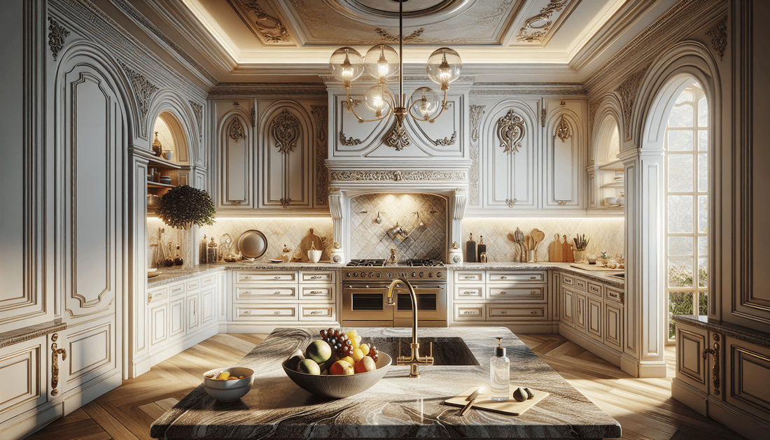 Elegant White Cabinets Paired with Stunning Granite Countertops - Z Boutique by Marble Couture