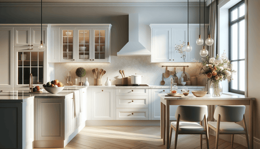 Elegant White Kitchen Cabinets Paired with Premium Quartz Countertops - Z Boutique by Marble Couture