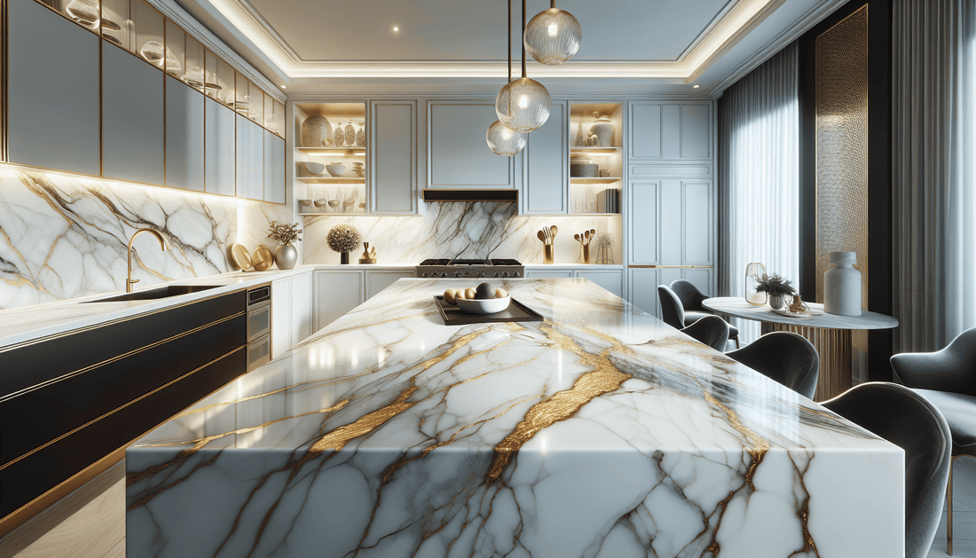 Elegant White Marble with Gold Veins: Perfect Countertop Solution - Z Boutique by Marble Couture