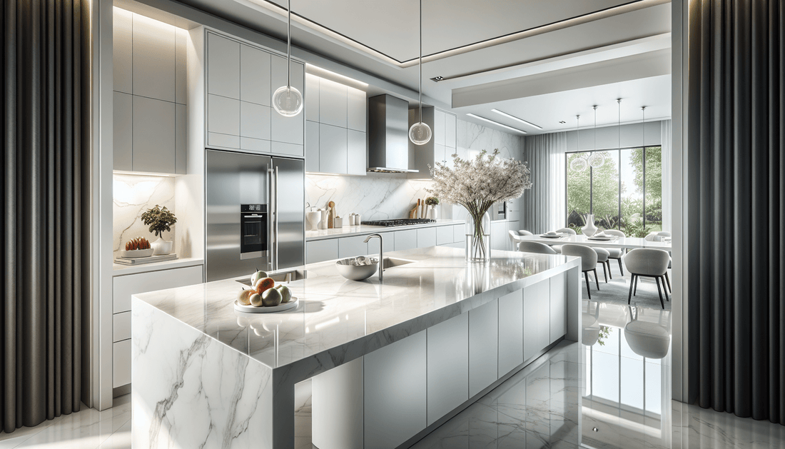 Elegant White Quartz Countertops for Modern Luxury Kitchens - Z Boutique by Marble Couture