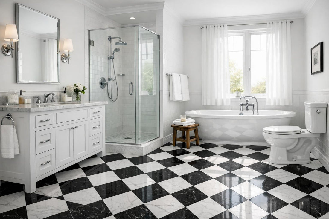 Elevate Bathrooms with Black and White Tile Flooring - Zicana Boutique