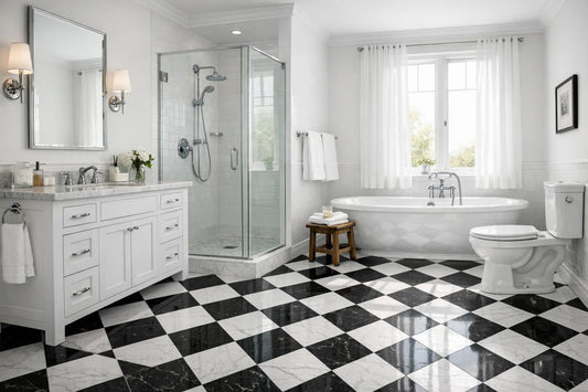 Elevate Bathrooms with Black and White Tile Flooring - Zicana Boutique