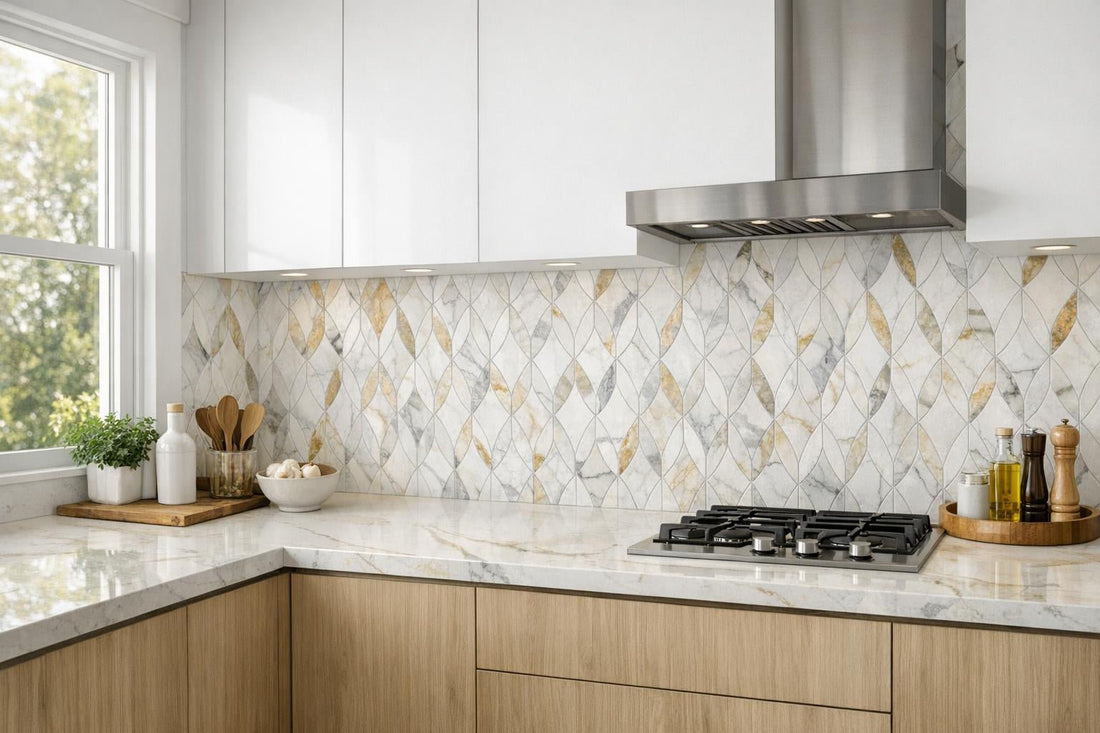 Elevate Designs with Abbey Road Calacatta Gold Marble Mosaic - Zicana Boutique