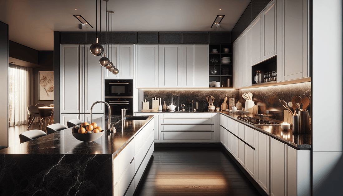 Elevate Elegance: White Cabinets + Dark Granite Countertops - Z Boutique by Marble Couture