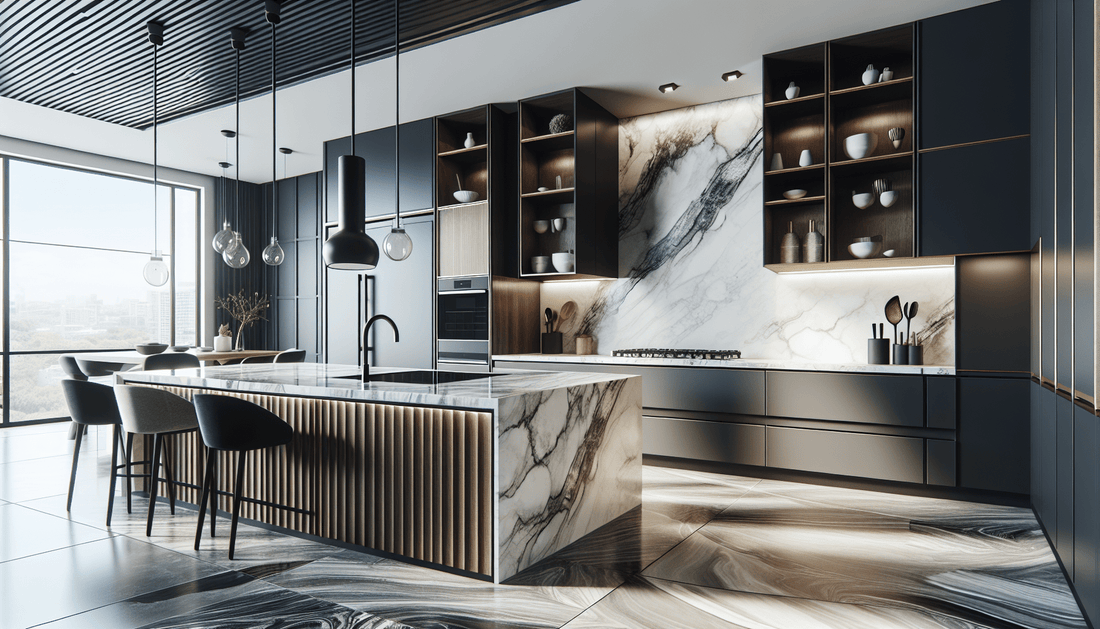 Elevate Elegance: White Granite Countertops with Dark Cabinets - Z Boutique by Marble Couture