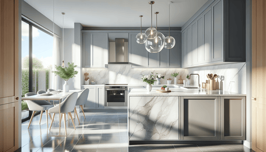 Elevate Interiors: Quartz Countertops with Gray Cabinets - Z Boutique by Marble Couture