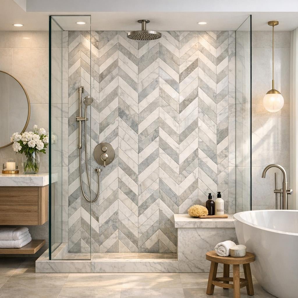 Elevate Interiors with Azulejo Grigio Chevron Marble Mosaic - Zicana Boutique