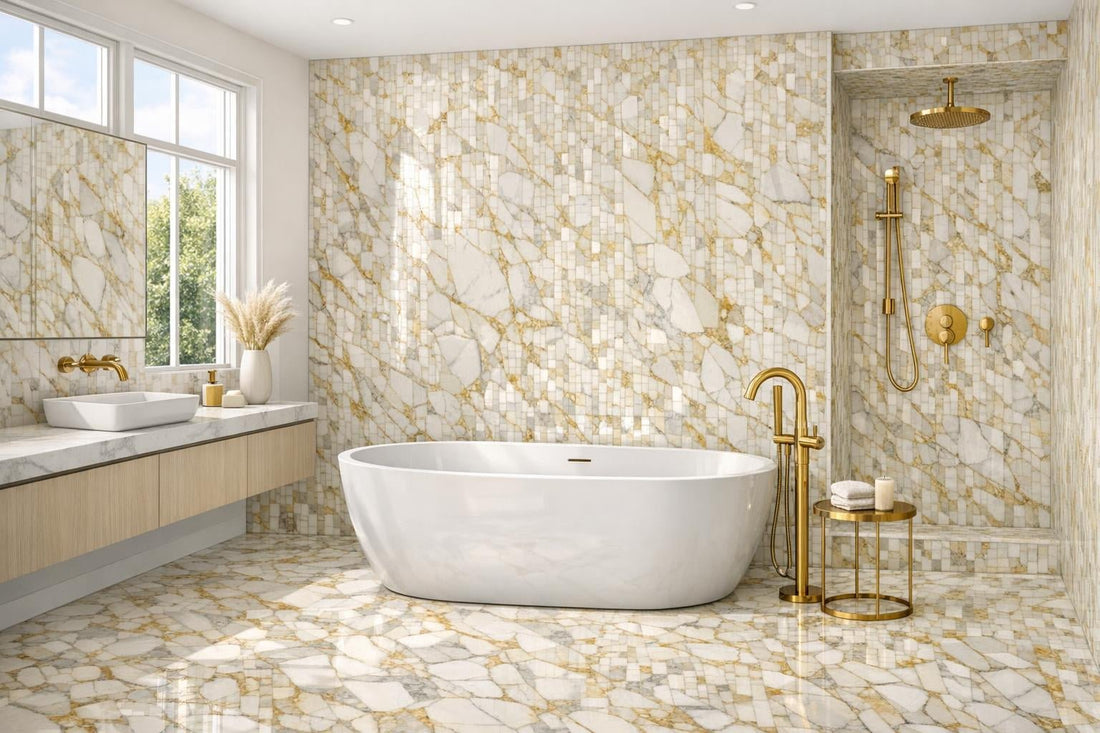 Elevate Interiors with Calacatta Gold Marble Mosaic Tiles - Zicana Boutique