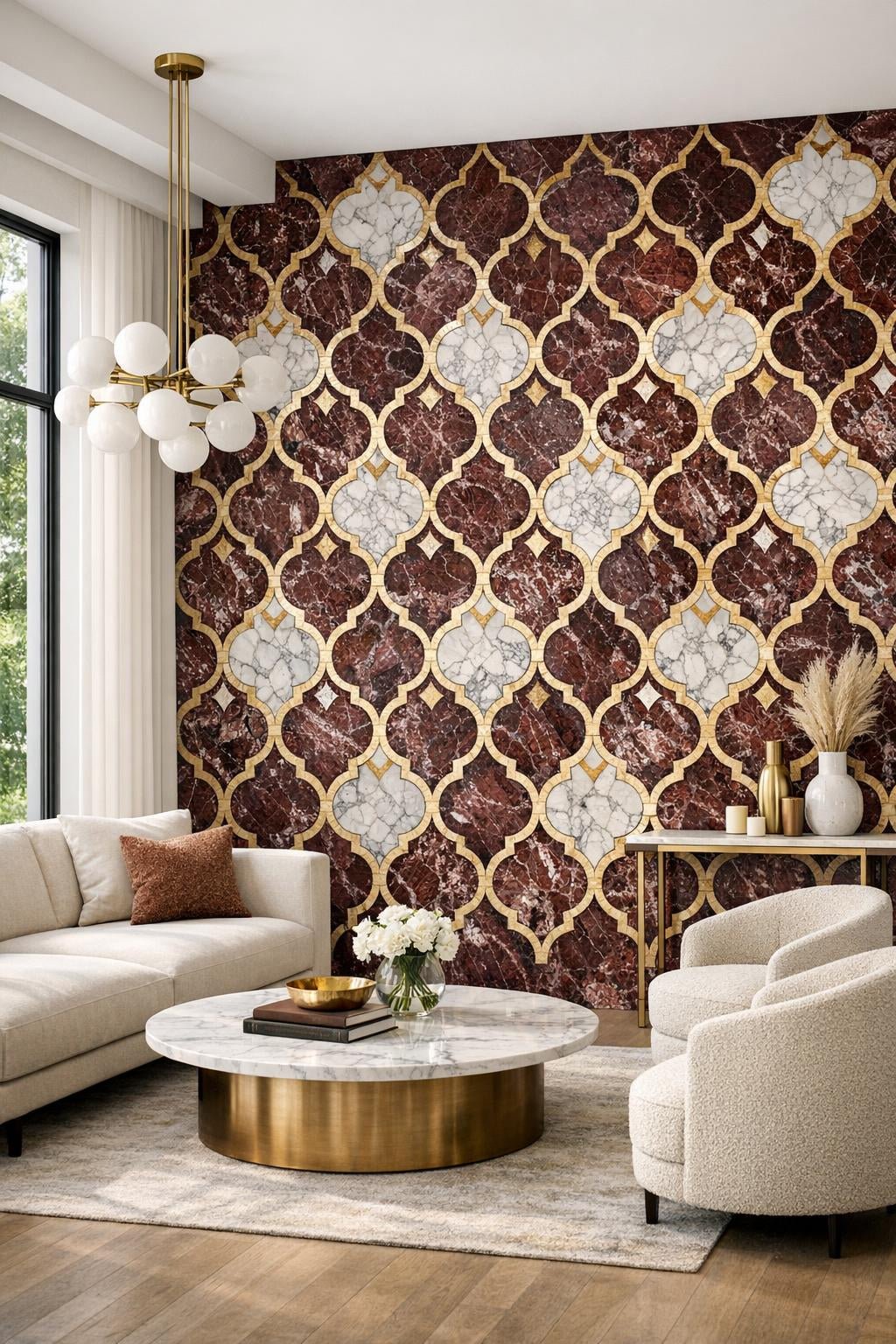 Elevate Interiors with Mireya Maroon Triano Marble Mosaic - Zicana Boutique
