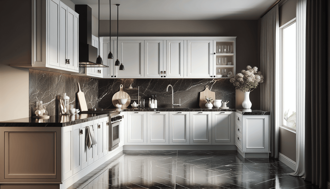 Elevate Kitchens: Black Granite Countertops with White Cabinets - Zicana Boutique