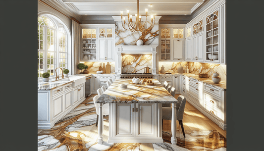 Elevate Kitchens: Venetian Gold Granite with White Cabinets - Z Boutique by Marble Couture