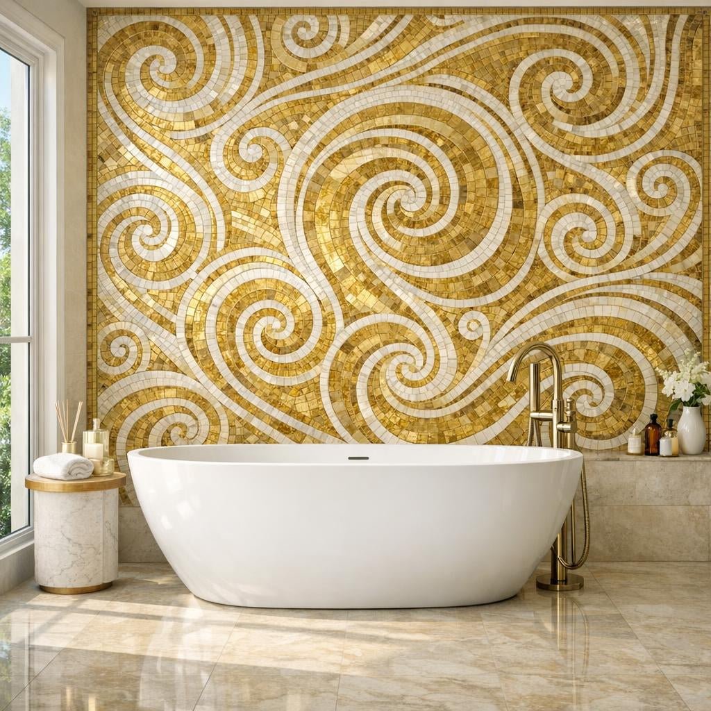 Elevate Spaces: Curvona Gold Circa Marble Waterjet Mosaic - Zicana Boutique