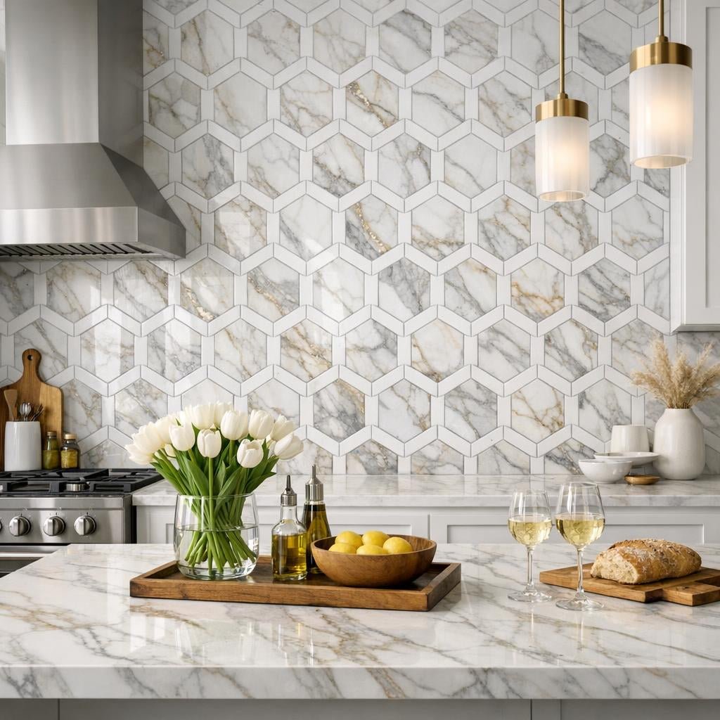Elevate Spaces: Veloce Hexagon Calacatta & Thassos Marble Magic - Zicana Boutique