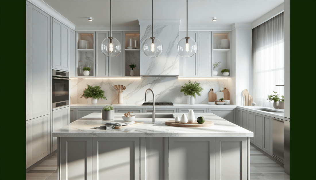 Elevate Spaces: White Quartz Countertops & Gray Cabinets Insights - Zicana Boutique