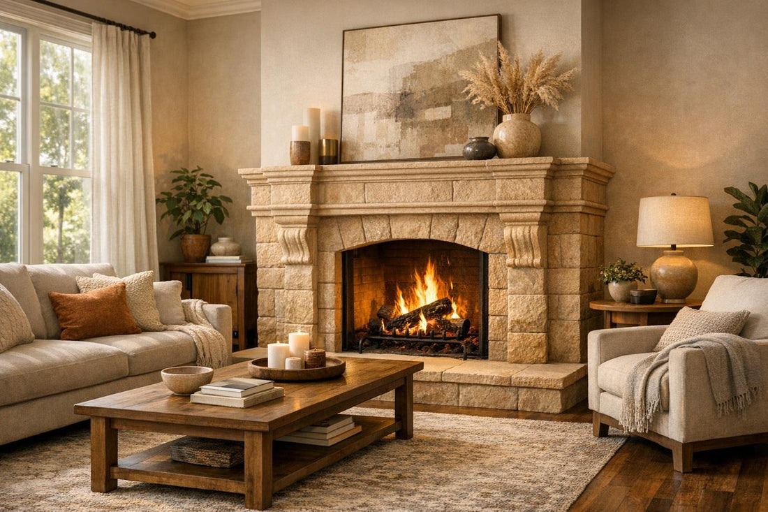 Elevate Spaces with a Sandstone Surround Fireplace Guide - Zicana Boutique