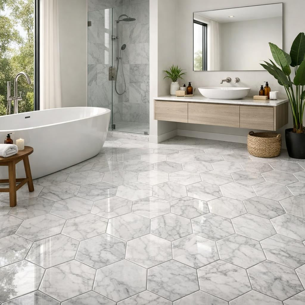 Elevate Spaces with Afyon White Polished Marble Hexagons - Zicana Boutique