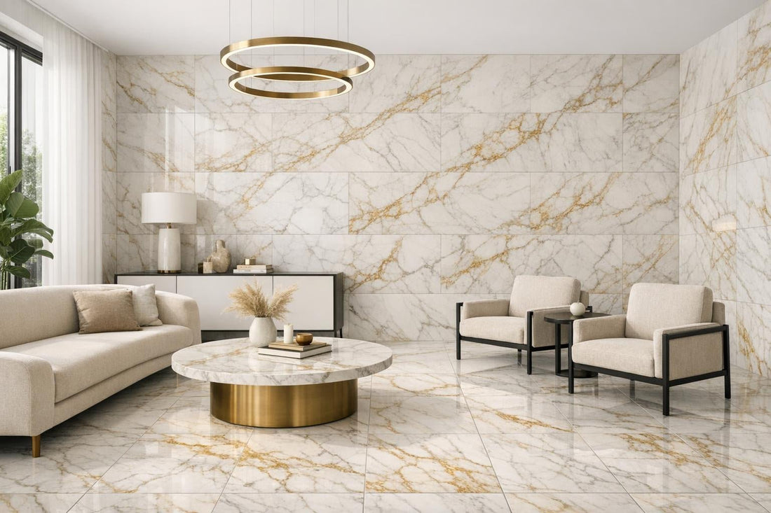 Elevate Spaces with Arabescato D'oro Marble 12"x24" Tile - Zicana Boutique