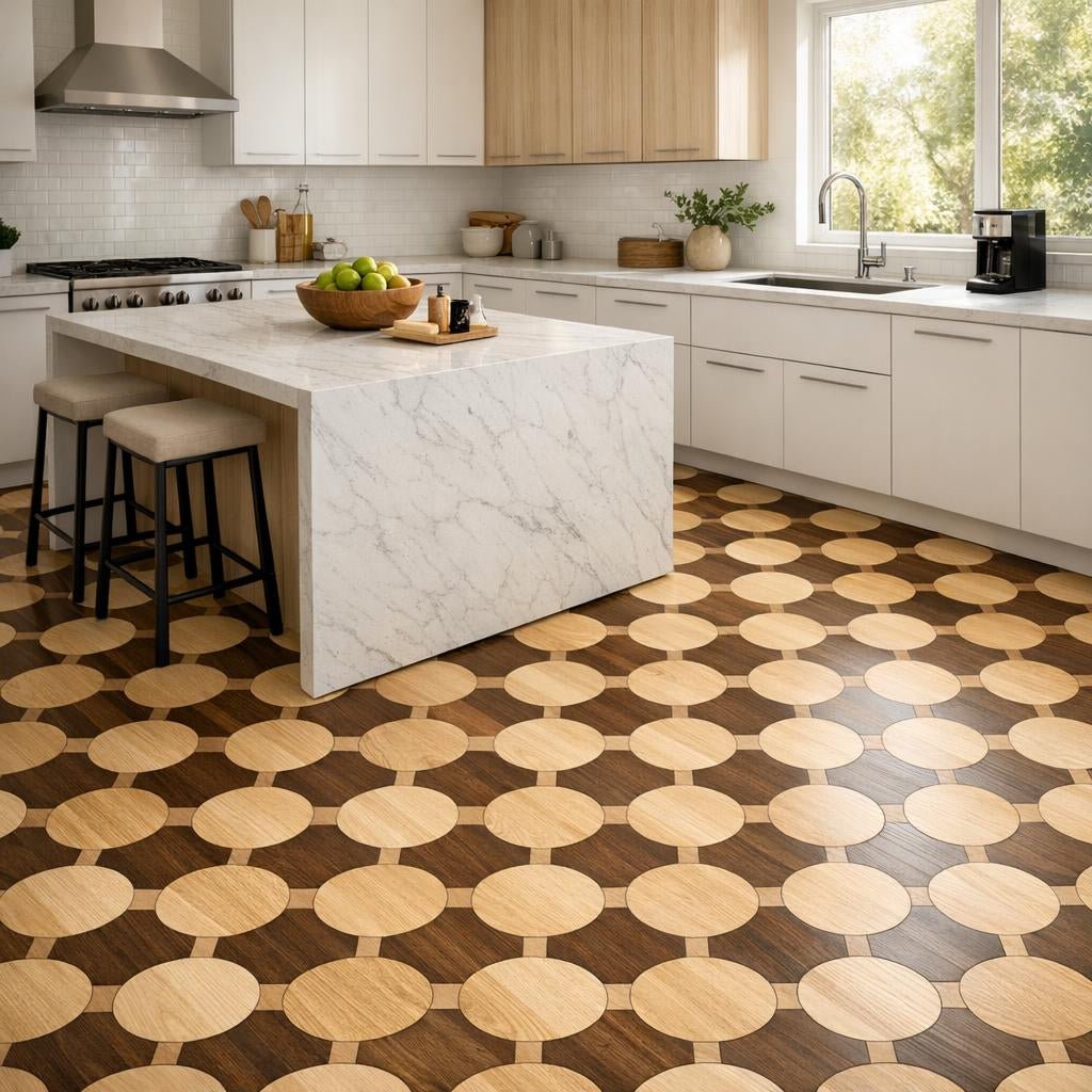 Elevate Spaces with Astra Wood Round Checkered Tiles - Zicana Boutique