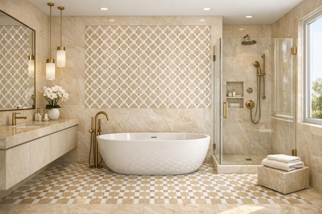 Elevate Spaces with Bella Crema Marfil & Asian Waterjet Tiles - Zicana Boutique