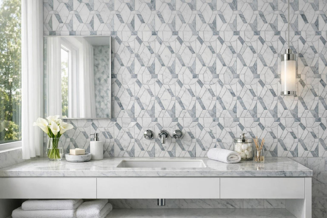 Elevate Spaces with Bianco Carrara W/bardiglio Marble Mosaic - Zicana Boutique