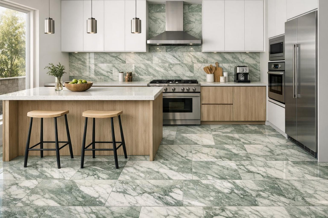 Elevate Spaces with Calacatta Green Honed Marble Tiles - Zicana Boutique