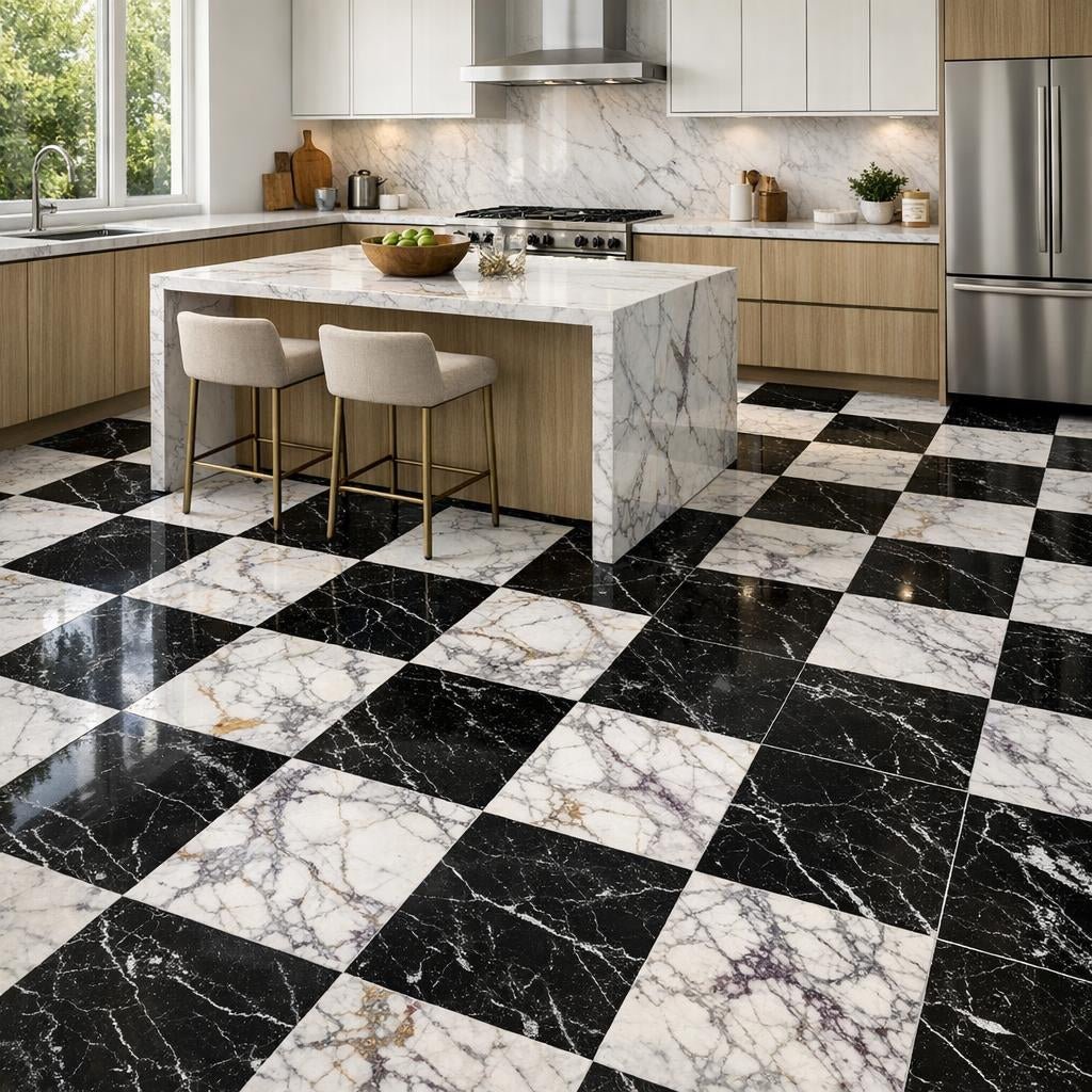 Elevate Spaces with Checkerboard Breccia Capraia and Nero Marble - Zicana Boutique