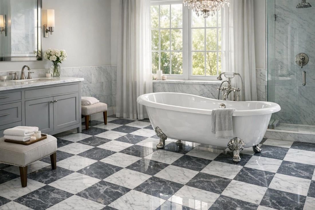 Elevate Spaces with Checkerboard Carrara and Bardiglio Marble Tiles - Zicana Boutique