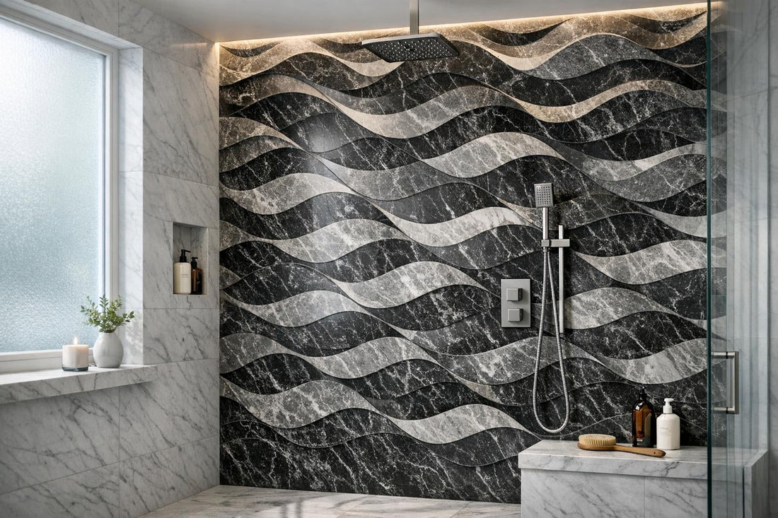 Elevate Spaces with Crescent Blackwave Marble Tiles - Zicana Boutique