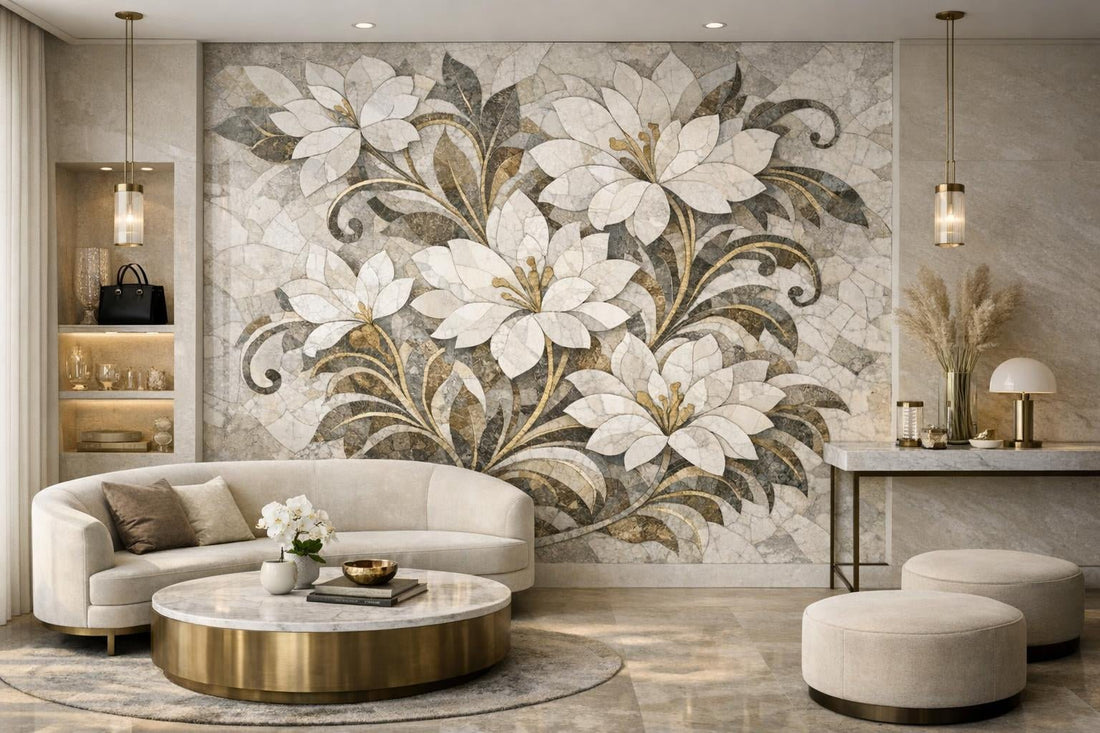 Elevate Spaces with Curvona Floral Bursa Marble Mosaic - Zicana Boutique