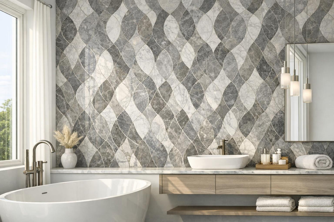 Elevate Spaces with Curvona Kate Smoke Marble Waterjet Mosaic - Zicana Boutique