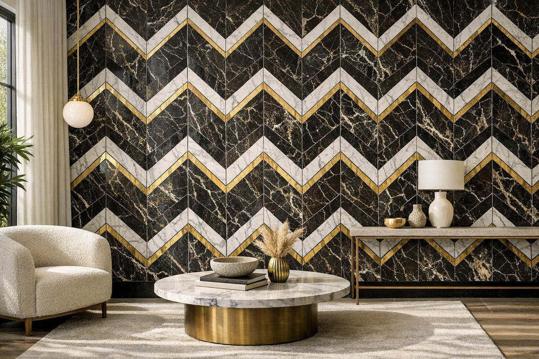 Elevate Spaces with Curvona Laurent Chevron Marble Mosaic - Zicana Boutique