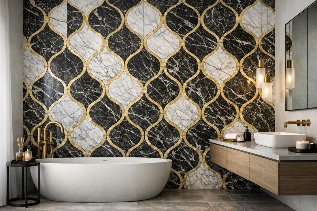 Elevate Spaces with Curvona Laurent Marble Waterjet Mosaic - Zicana Boutique