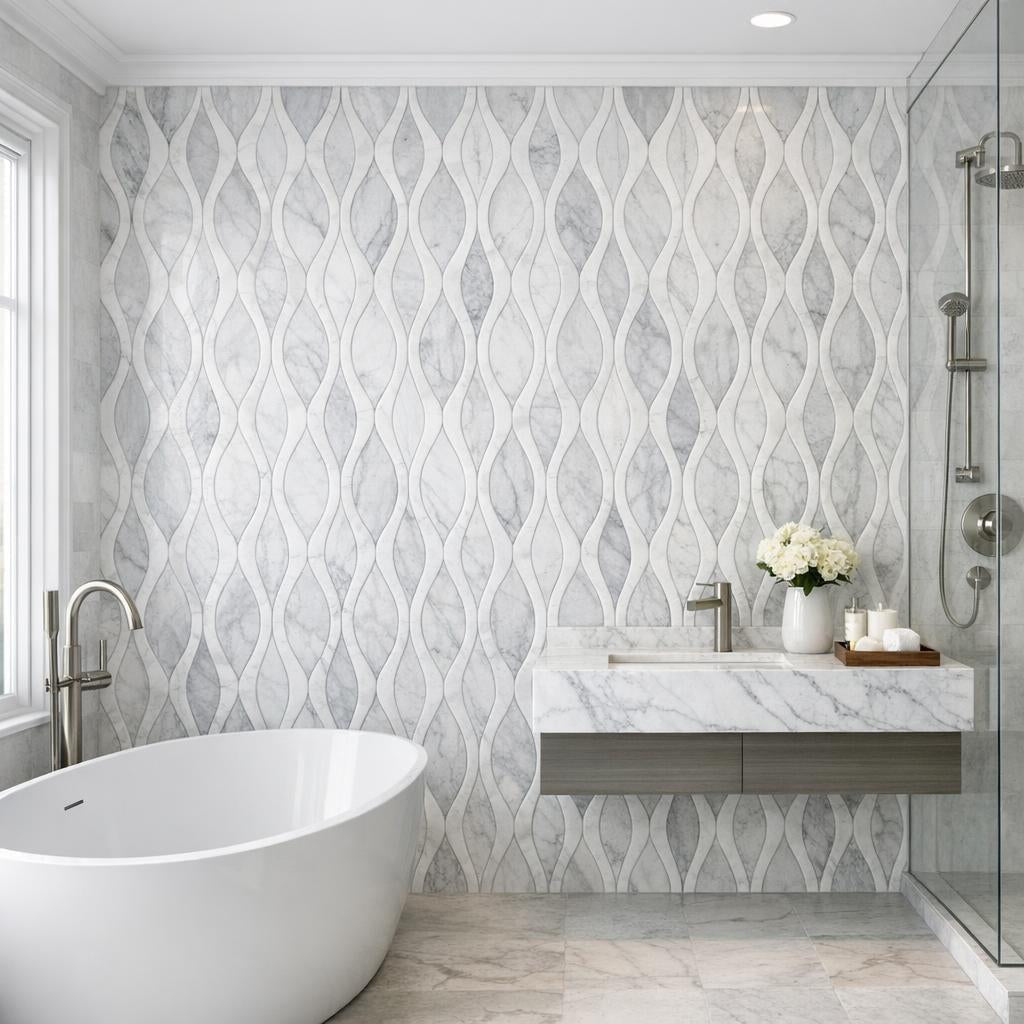 Elevate Spaces with Curvona Picket Marble Waterjet Mosaic - Zicana Boutique