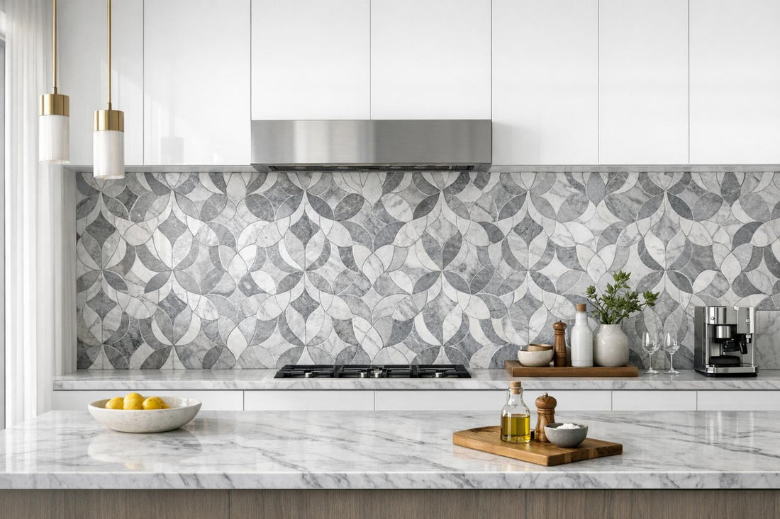 Elevate Spaces with Decova Camo Grigio Marble Waterjet Mosaic - Zicana Boutique