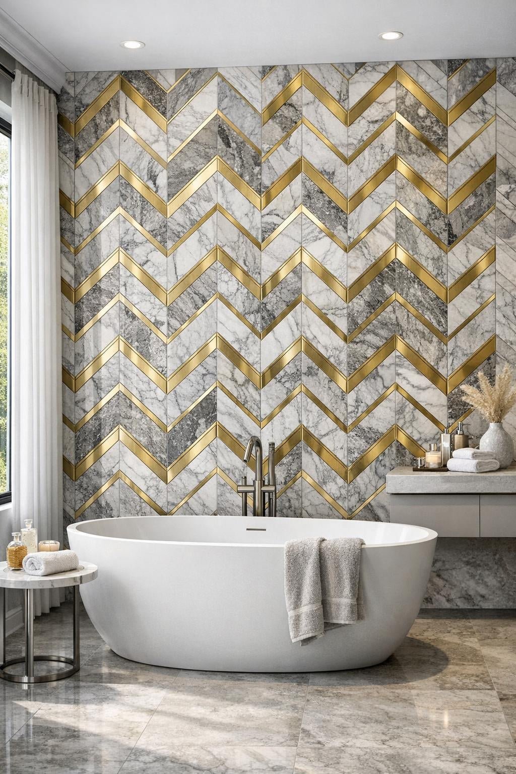 Elevate Spaces with Decova Lux Breccia Chevron Tiles - Zicana Boutique