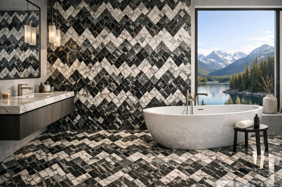 Elevate Spaces with Diamond Noir Lake Mount Marble Mosaic - Zicana Boutique